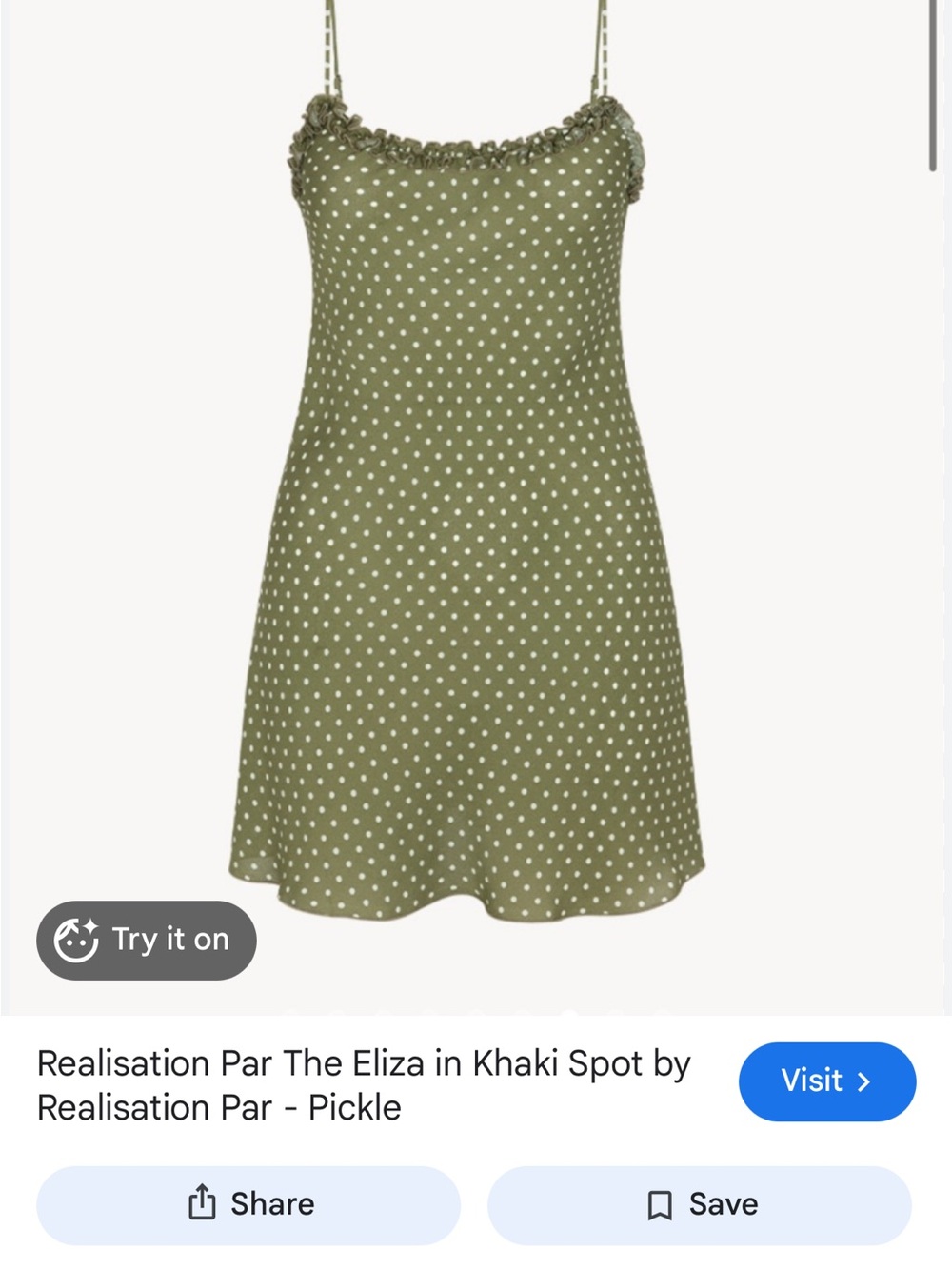 Realisation Par Khaki Polka Dot Slip Dress New with Tags